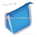 Simple design blue PVC cosmetic bag with white farbric piping
